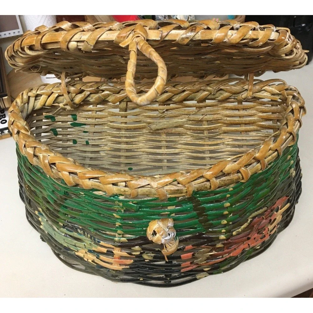 Decorative Painted‎ Fly Fishing,Beach Wicker Basket Lodge Cabin Core